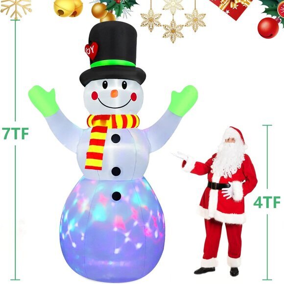 7 FT Christmas Inflatables Embrace Snowman Outdoor Decorations, Blow up Snow Man - Picture 5 of 7